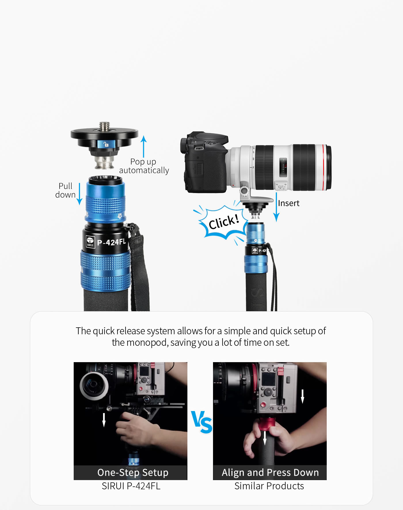 The monopod features a quick-release system