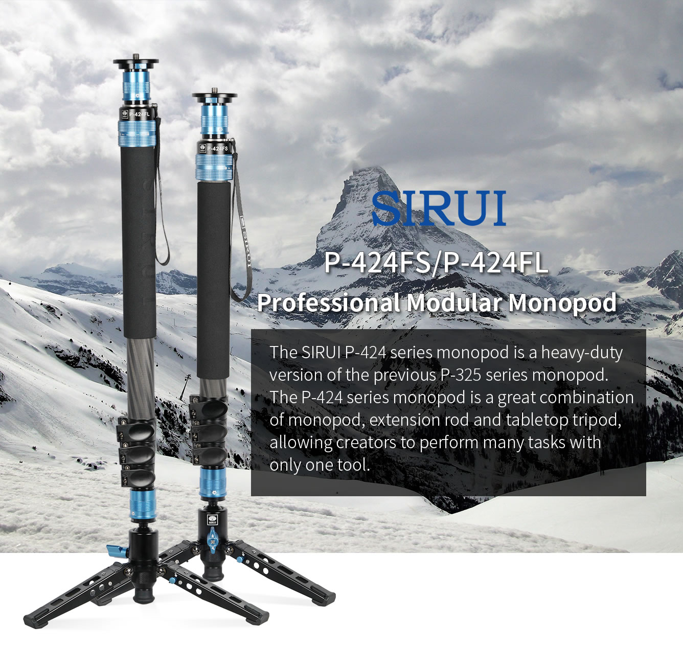 P-424FL/FS 4 sections carbon fiber monopod