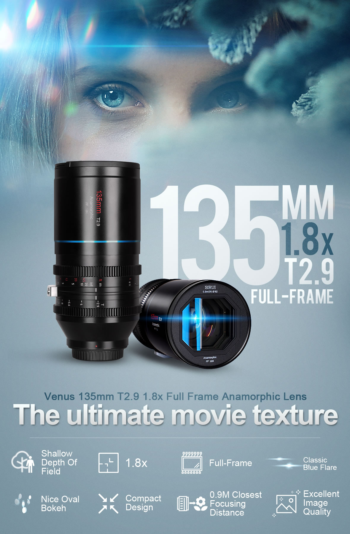 SIRUI Venus 135mm T2.9 1.8x Full-Frame Anamorphic Lens